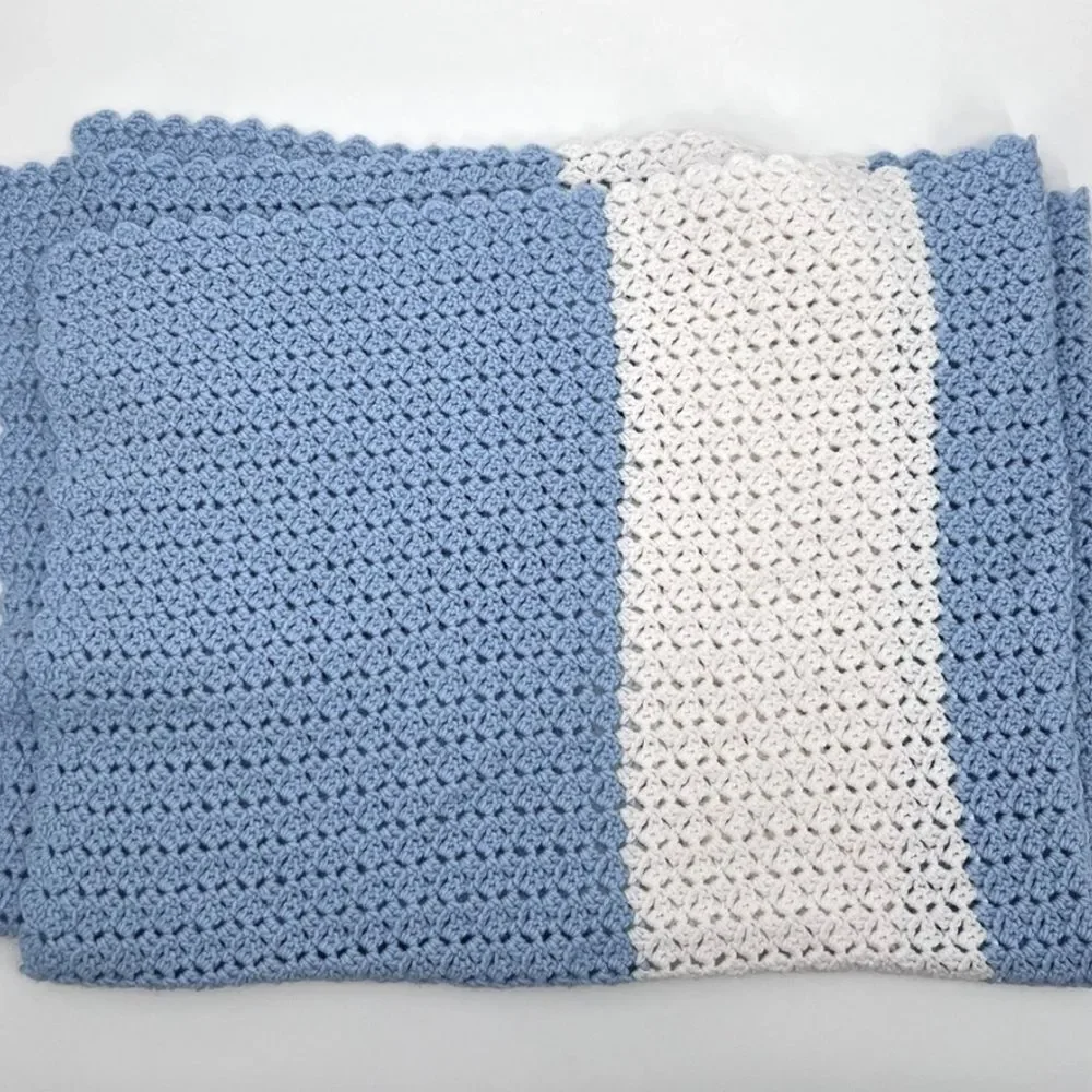 Hand Knit Crochet Throw Blanket 49.5